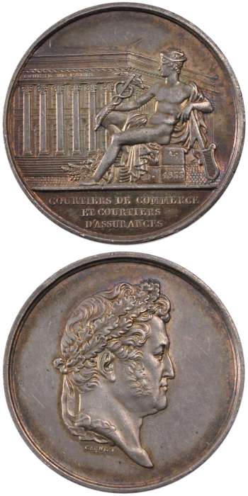 Courtiers de Commerce et Courtiers d'Assurances, Jeton 1833 gravé par Caqué, poinçon lampe, Gailhouste